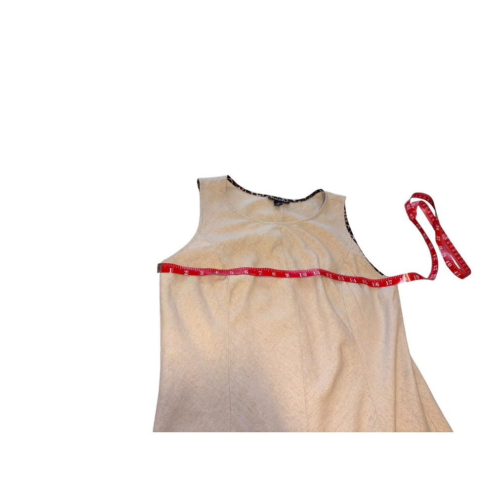 Roz & Ali Khaki Beige Linen Blend Leopard Pocket Shift Dress Size 10. Pockets. - Picture 9 of 12